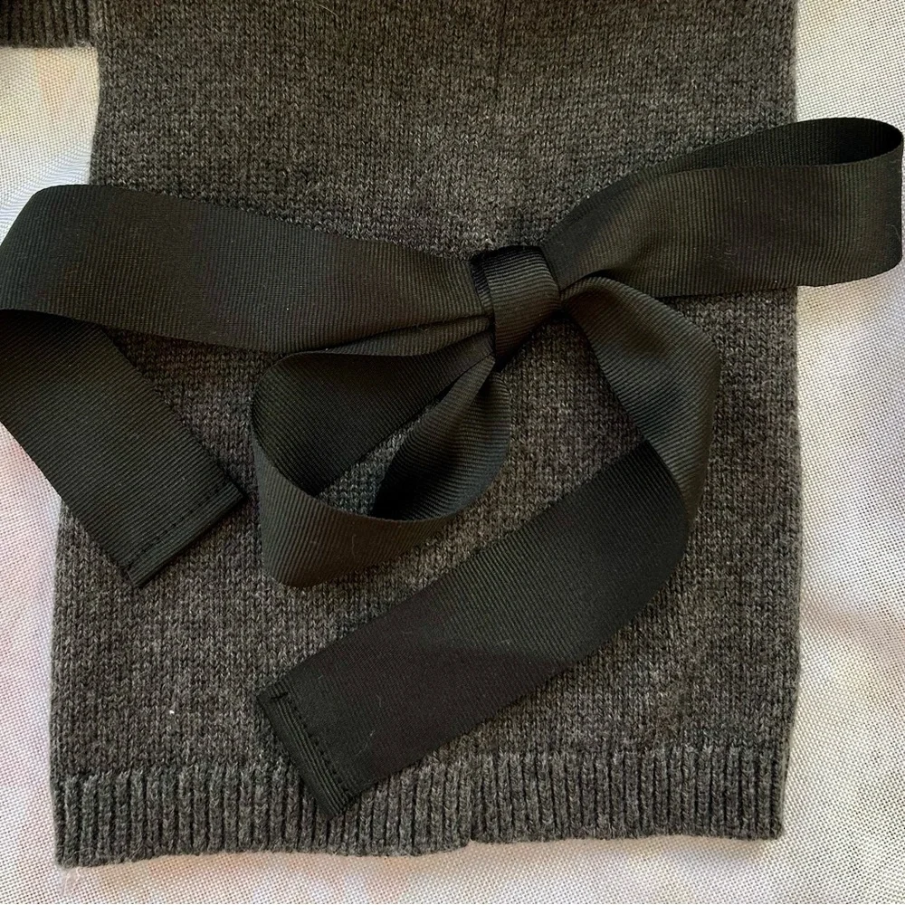 J. Crew Mercantile Small Dark Gray Knit Sweater Black Ribbon on Cuffs